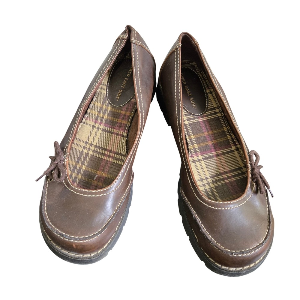 Vintage Lower East Side Brown Chunky Loafers Plaid Lined Lug Sole Shoes 7.5